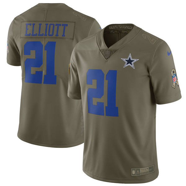 Youth Dallas cowboys #21 Elliott Nike Olive Salute To Service Limited NFL Jerseys